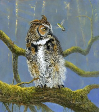  Earl Oil Painting - Fearless owl and bird animals